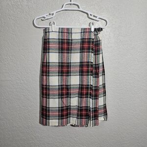 Vintage St. Michael Wool Blend Pleated Plaid Wrap Skirt